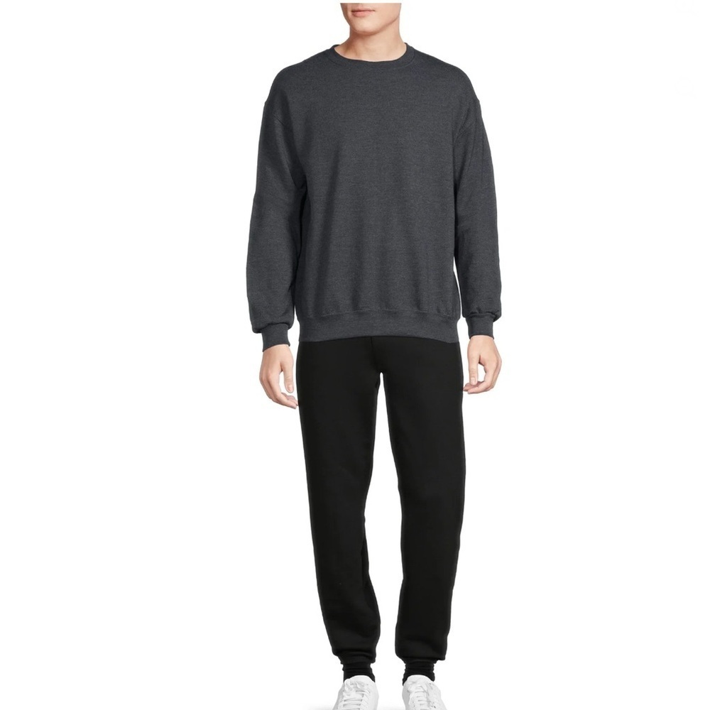 Men's Black Heather Gray Athletic Works Fleece Crewneck Sweatshirt, Size Large